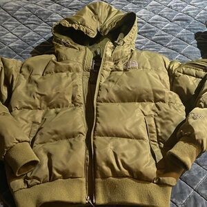 The North Face Khaki Hooded Puffer Jacket size small